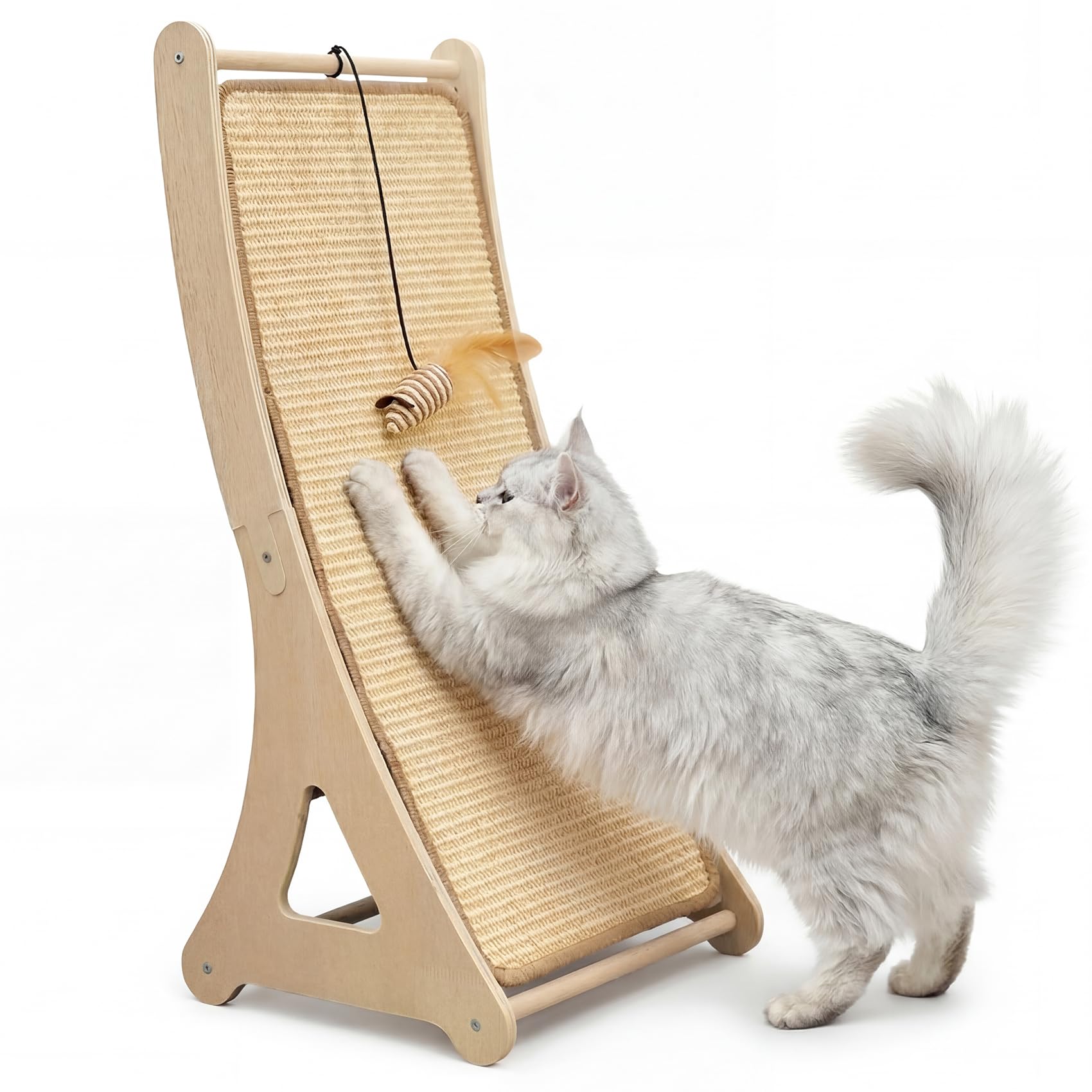 Petinstinct Sisal Cat Scratcher, Cat Scratching Board with Mouse Toy | 24” Wooden Ramp, Vertical and Horizontal Use for Wall and Floor, Easy Assembly, Climb and Scratch Fun, Protects Furniture
