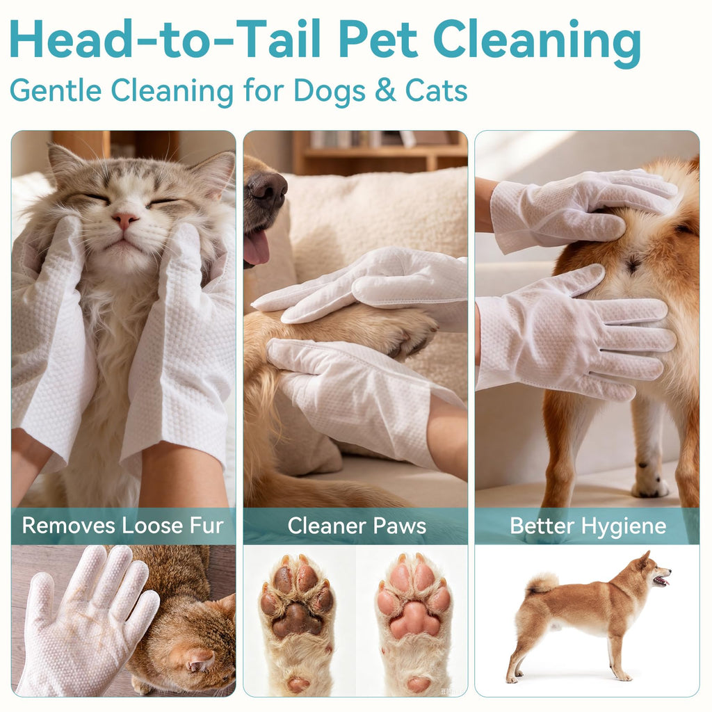Petinstinct Pet Wipes for Ear Paws Butt, Pro Deodorizing Grooming Gloves | 12 PCs, Coconut Scent, Extra Thick Dog and Cat Wipes for Body Cleaning, Double Moisture, Hypoallergenic