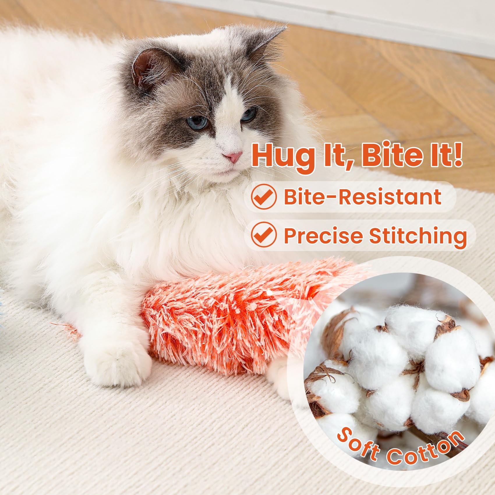 Petinstinct Cat Toys, 3 Pack Crinkle Catnip Pillow Toys for Indoor Cats | Soft Interactive Cat Toys for Chewing, Biting & Kicking, Organic Catnip Inside, Reduces Boredom, Blue & Orange & Green