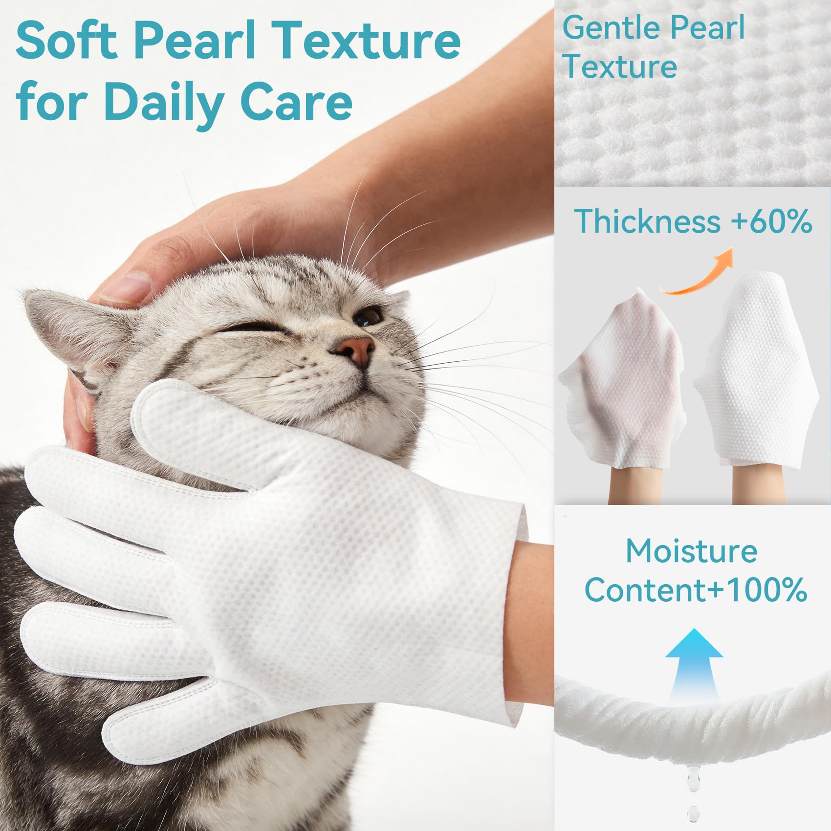 Petinstinct Pet Wipes for Ear Paws Butt, Pro Deodorizing Grooming Gloves | 12 PCs, Coconut Scent, Extra Thick Dog and Cat Wipes for Body Cleaning, Double Moisture, Hypoallergenic