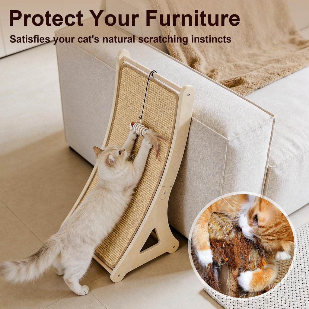 Petinstinct Sisal Cat Scratcher, Cat Scratching Board with Mouse Toy | 24” Wooden Ramp, Vertical and Horizontal Use for Wall and Floor, Easy Assembly, Climb and Scratch Fun, Protects Furniture