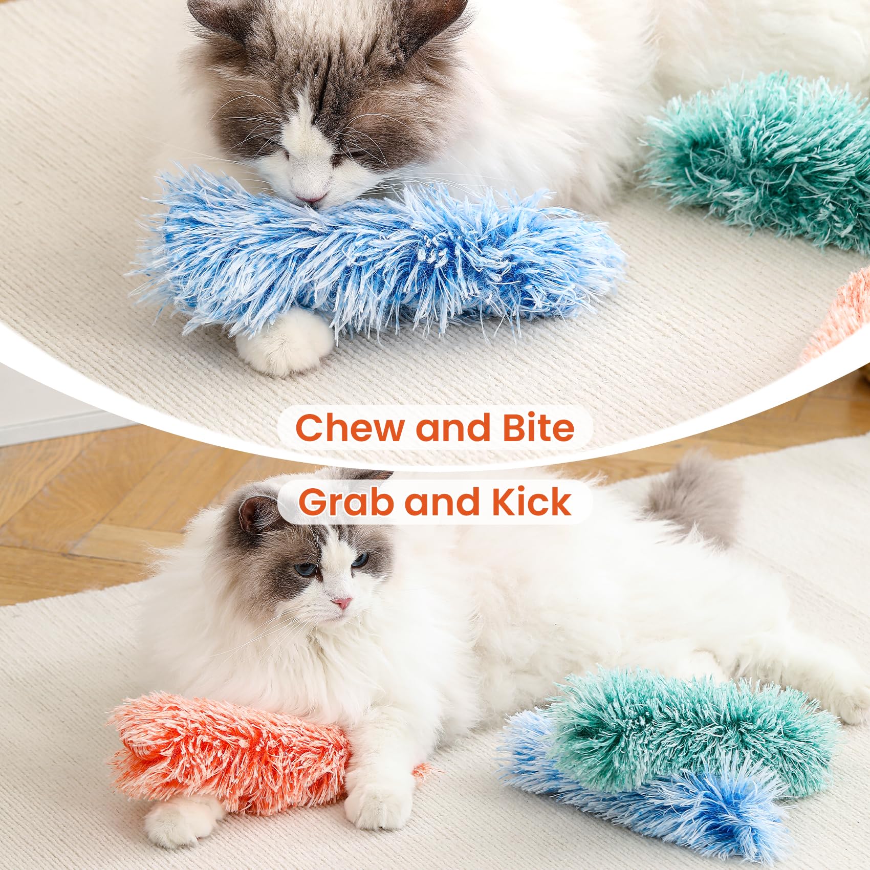 Petinstinct Cat Toys, 3 Pack Crinkle Catnip Pillow Toys for Indoor Cats | Soft Interactive Cat Toys for Chewing, Biting & Kicking, Organic Catnip Inside, Reduces Boredom, Blue & Orange & Green