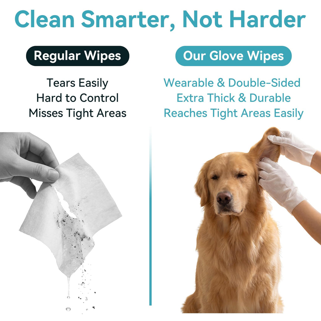 Petinstinct Pet Wipes for Ear Paws Butt, Pro Deodorizing Grooming Gloves | 12 PCs, Coconut Scent, Extra Thick Dog and Cat Wipes for Body Cleaning, Double Moisture, Hypoallergenic
