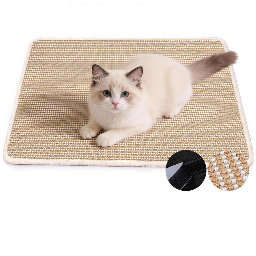 Petinstinct Cat Scratcher Mat, 23.6"x15.7" Natural Sisal Cat Scratch Pad | Low-Shedding Cat Scratching Mat with Sticky Taps, Durable Cat Wall Scratcher for Indoor Cats, Protect Couch, Carpet & Floor
