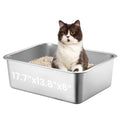 Petinstinct Stainless Steel Cat Litter Box, 17.7"x13.8"x6", Large | Non-Sticky, Smooth Metal Litter Box for Indoor Cats, Leak-Proof, Easy to Clean, Non-Slip, High Sided, Easy Entry