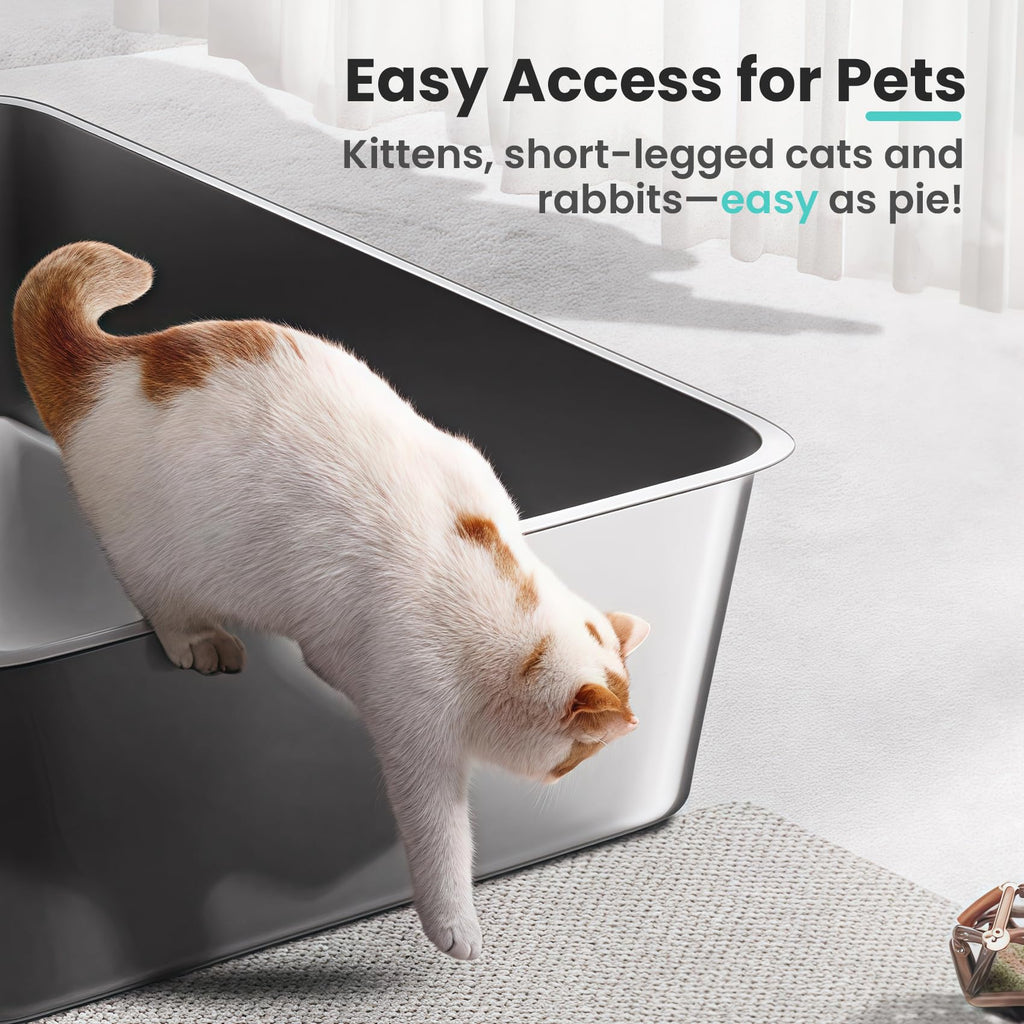 Petinstinct Stainless Steel Cat Litter Box, 17.7"x13.8"x6", Large | Non-Sticky, Smooth Metal Litter Box for Indoor Cats, Leak-Proof, Easy to Clean, Non-Slip, High Sided, Easy Entry