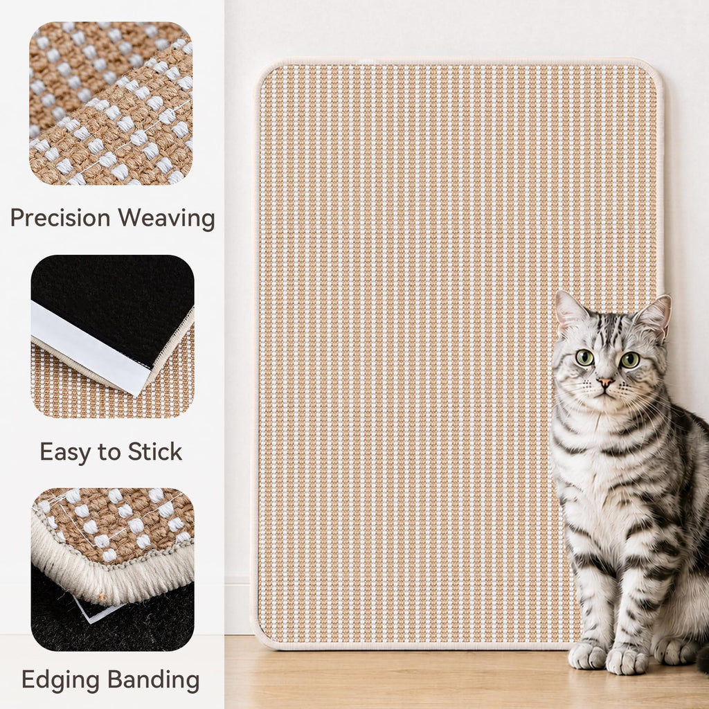 Petinstinct Cat Scratcher Mat, 23.6"x15.7" Natural Sisal Cat Scratch Pad | Low-Shedding Cat Scratching Mat with Sticky Taps, Durable Cat Wall Scratcher for Indoor Cats, Protect Couch, Carpet & Floor