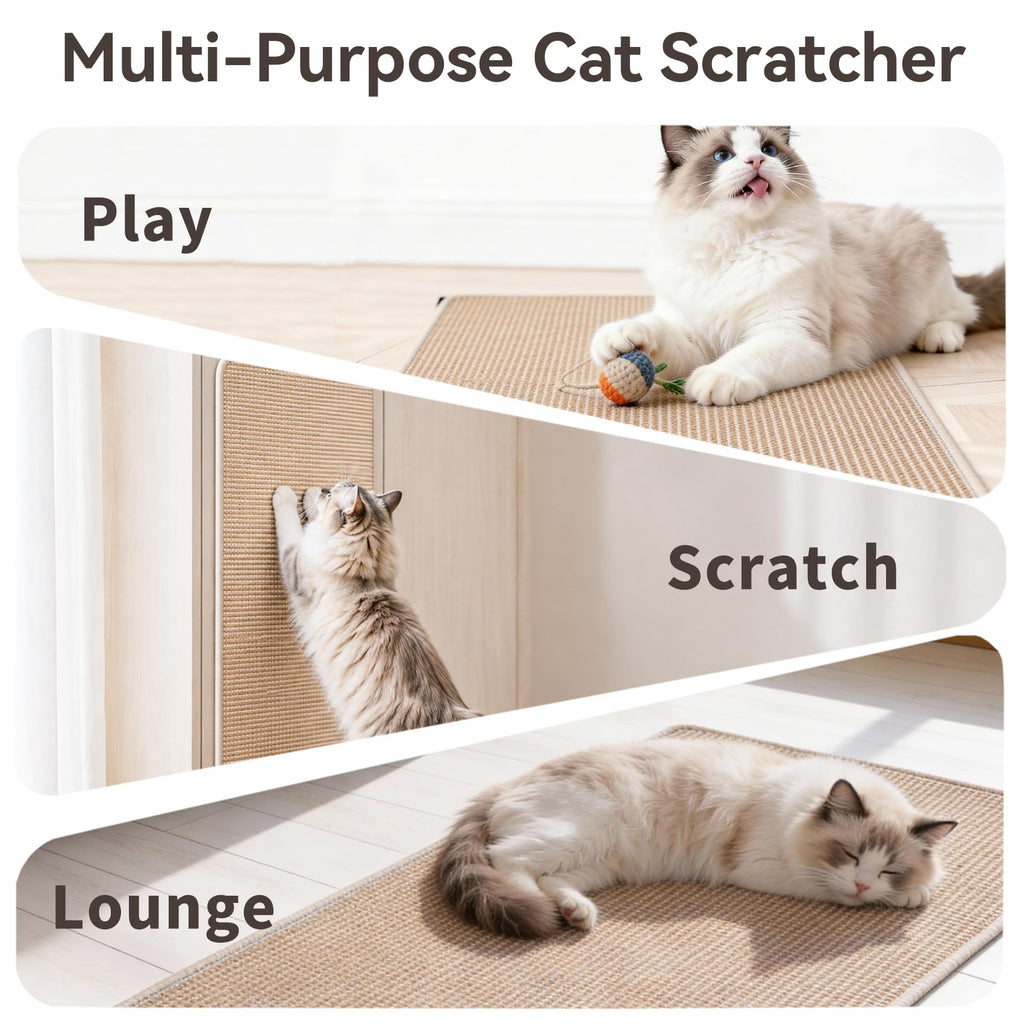 Petinstinct Cat Scratcher Mat, 23.6"x15.7" Natural Sisal Cat Scratch Pad | Low-Shedding Cat Scratching Mat with Sticky Taps, Durable Cat Wall Scratcher for Indoor Cats, Protect Couch, Carpet & Floor