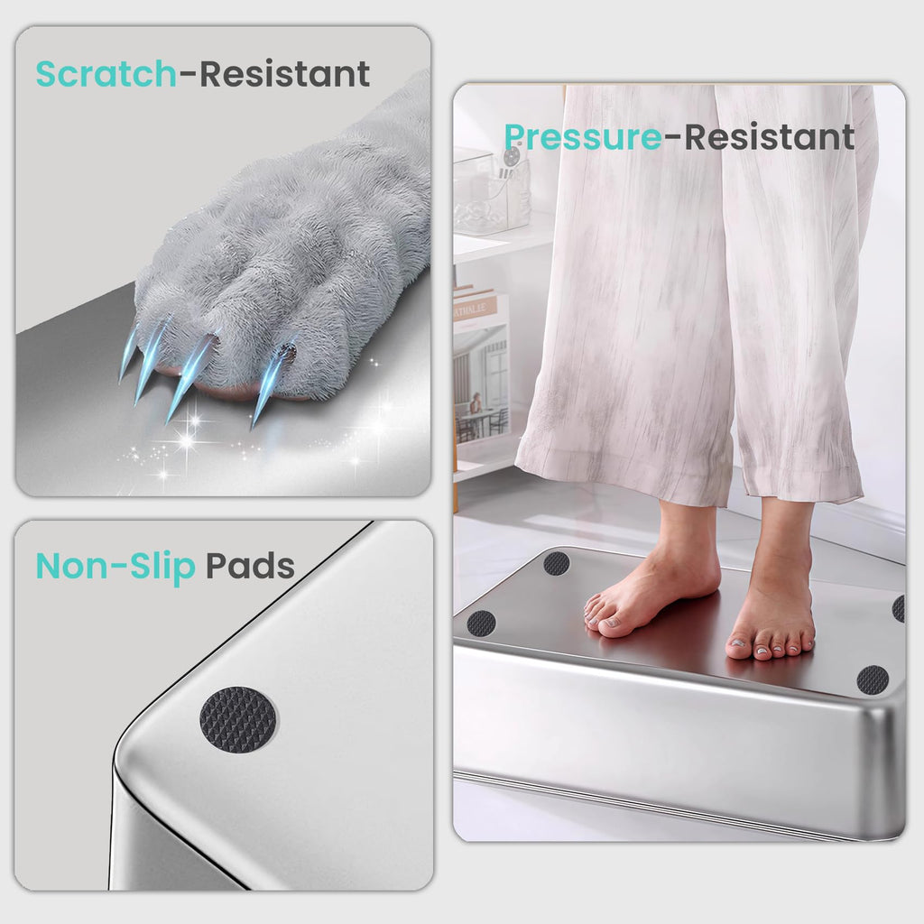 Petinstinct Stainless Steel Cat Litter Box, 17.7"x13.8"x6", Large | Non-Sticky, Smooth Metal Litter Box for Indoor Cats, Leak-Proof, Easy to Clean, Non-Slip, High Sided, Easy Entry