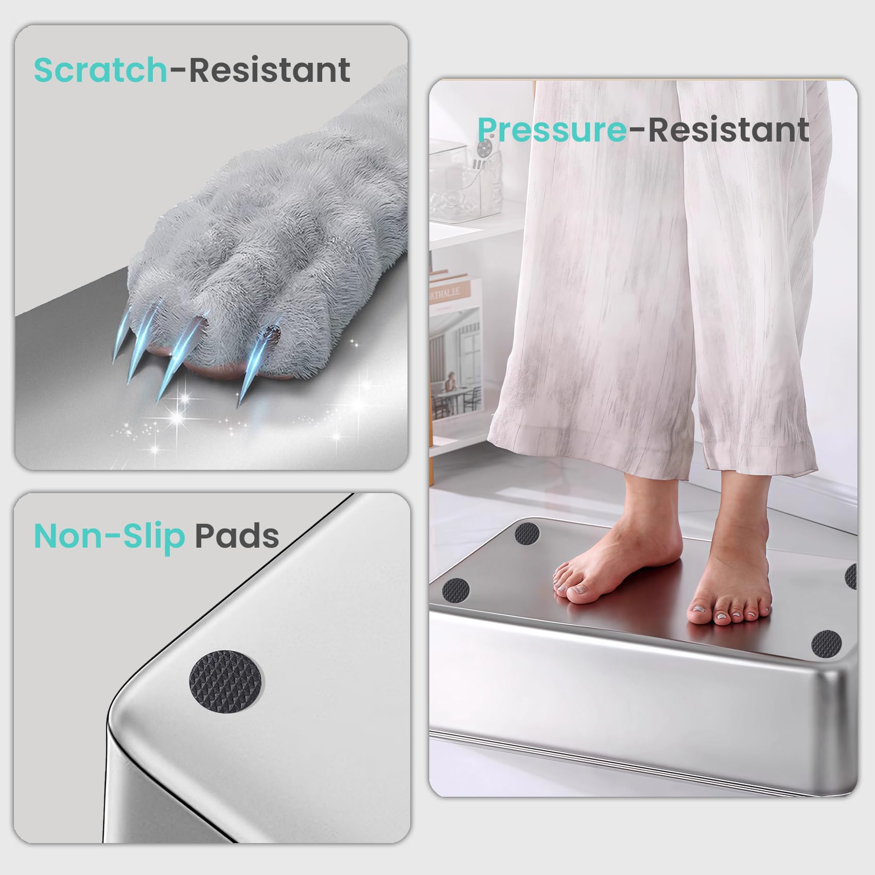 Petinstinct Stainless Steel Cat Litter Box, 17.7"x13.8"x6", Large | Non-Sticky, Smooth Metal Litter Box for Indoor Cats, Leak-Proof, Easy to Clean, Non-Slip, High Sided, Easy Entry