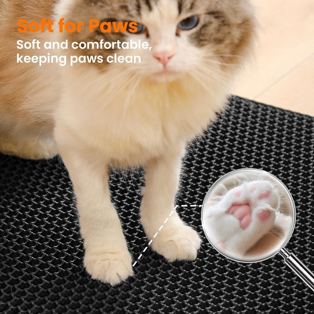 Petinstinct Cat Litter Mat, Double Layer Honeycomb Litter Box Mat | 24x18”, Efficient Litter Trapping, Easy to Clean, Waterproof, Non-Slip, Soft on Paws, Scratch Resistant, Black, Large