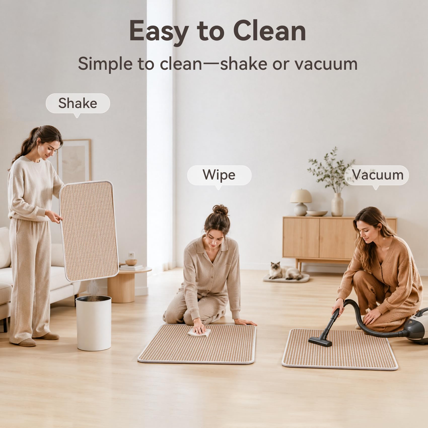 Petinstinct Cat Scratcher Mat, 23.6"x15.7" Natural Sisal Cat Scratch Pad | Low-Shedding Cat Scratching Mat with Sticky Taps, Durable Cat Wall Scratcher for Indoor Cats, Protect Couch, Carpet & Floor