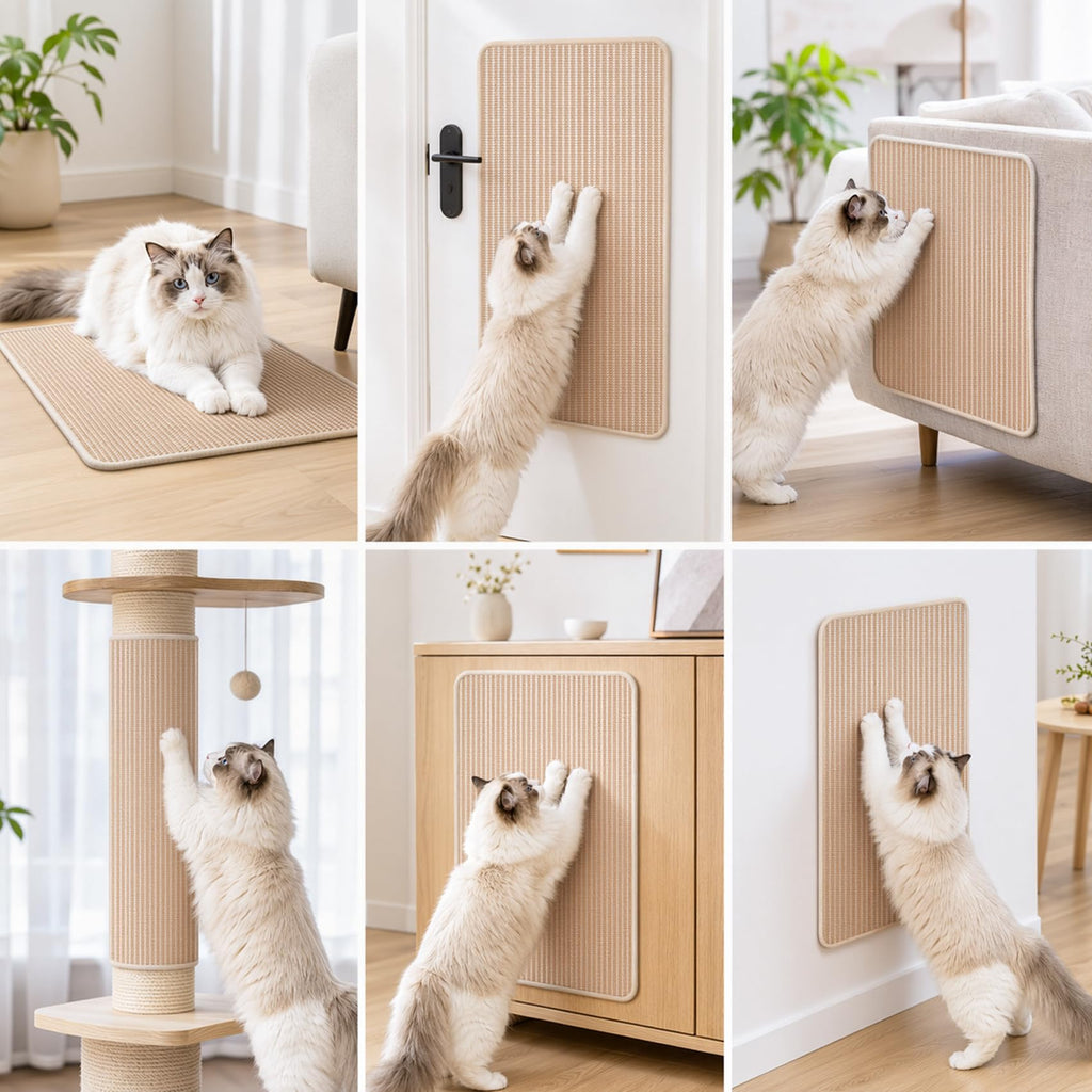 Petinstinct Cat Scratcher Mat, 23.6"x15.7" Natural Sisal Cat Scratch Pad | Low-Shedding Cat Scratching Mat with Sticky Taps, Durable Cat Wall Scratcher for Indoor Cats, Protect Couch, Carpet & Floor