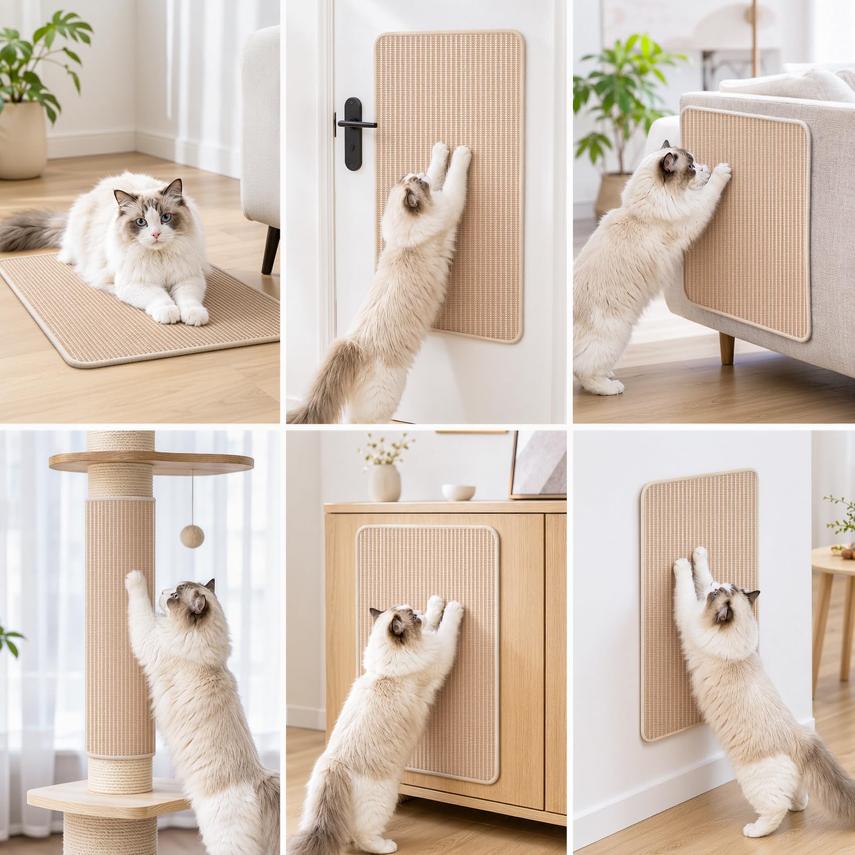 Petinstinct Cat Scratcher Mat, 23.6"x15.7" Natural Sisal Cat Scratch Pad | Low-Shedding Cat Scratching Mat with Sticky Taps, Durable Cat Wall Scratcher for Indoor Cats, Protect Couch, Carpet & Floor